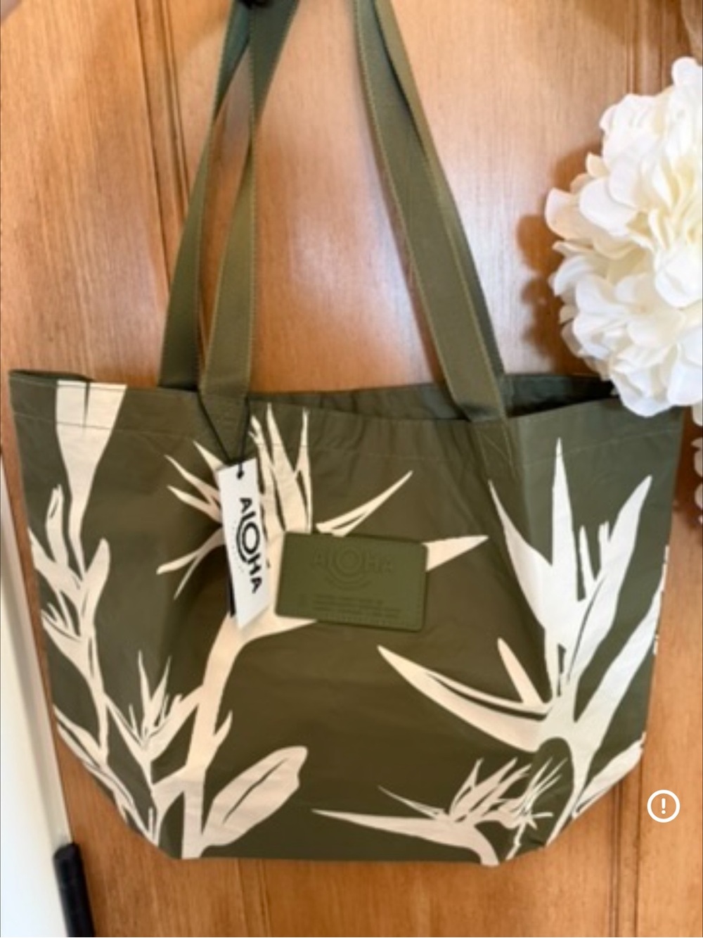 ALOHA NWT Olive Green & Creme Reversible Tote Bag